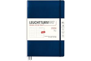 LEUCHTTURM1917 367577 planer miesięczny z notatnikiem, miękka okładka, miękka oprawa (B6+) na rok 2024, 16 miesięcy, granatowy, angielski