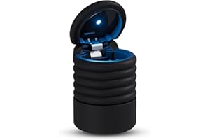Kytpyi Car Ashtray, Portable Ashtray, Foldable Rotating Detachable Ashtray with Lid Smell Proof for Car, Fire-retardant Silicone Portable Ashtrays for Cigarettes with LED for Outdoor Indoor(Black)