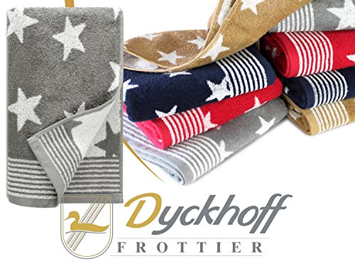 Frottierserie aus dem Hause Dyckhoff - 3er-Pack Handtücher oder ein Duschtuch - elegantes Streifendesign kombiniert mit Sternen - geprüfte Qualität, Duschtuch [70 x 140 cm], grau