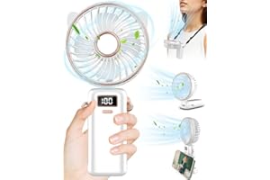 KOURIC Ventilateur de Poche,Ventilateur Portable Rechargeable USB a Pile 4500mAh Longue Durée 6-12H,Mini Ventilateurs Portatif Personnel avec Base,Petit Ventilateurs a Main Pour Bureau,Voyage,Extérieur-Blanc
