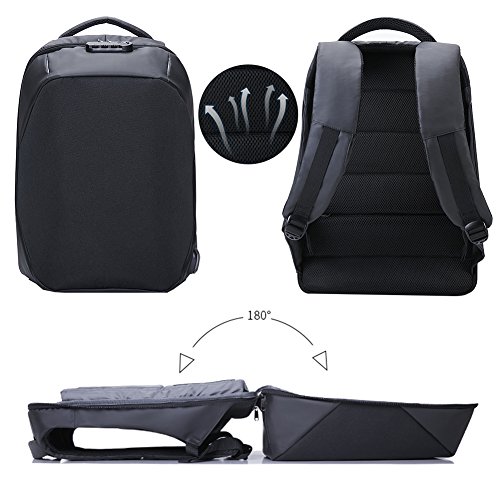 Daypack Rucksack Damen Herren Backpack mit 15 6 zoll Laptopfach USB-Ladeanschluss f  r Arbeit Campus Studenten Reise Business  Schwarz 