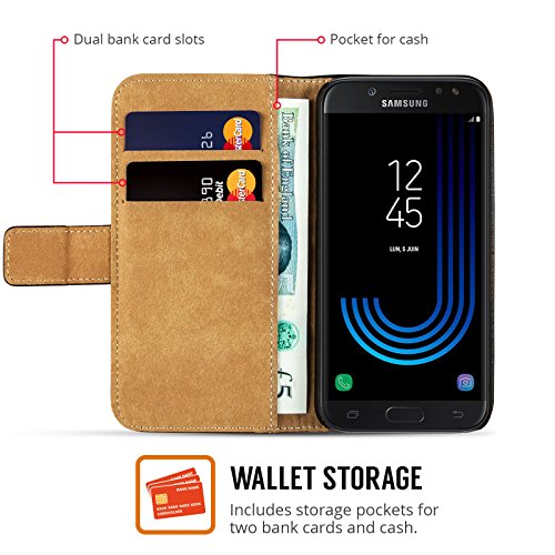 Samsung-Galaxy-J5-2017-Case-By-Centopi-Cash-Card-Slots-Real-Leather-Wallet-Full-Body-Cover-Black