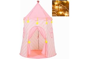 Floving Tente de Jeu pour Enfants, Château pour Enfants, Tente de Jeu intérieur/extérieur, Jouets, Maison Wendy，avec des étoiles en Guirlande Lumineuse (Rayures Rose)