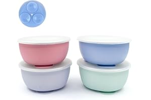 Elk and Friends Kids Stainless Steel Bowls with Silicone Suction Sleeves + Lids| Suitable for Babies/Toddlers | Dishwasher Safe | Stay Put Dinnerware | Snack Dishes | 4 Pack