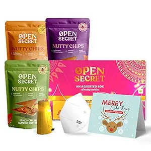 Open Secret New Year Care Gifts Hamper | 1 Gift Box (12 Cookies) + 3 Nutty Chips with N95 mask| Secret Santa Healthy Gifts Hamper, Christmas Gift for kids, friends, family & colleagues