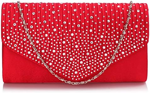 LeaWard Diamante Clutch Purses Crystal Sparkly Beaded Handbags Prom Bridal Wedding Bag 299 (Red Clutch Bag)