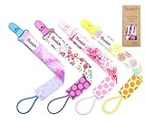 LAUNCH PROMO Dummy Clip 4 Pack for Girls by Akeekah Unique 2 Sided Design Pacifier Holder Binky Soother Leash with Plastic Clip Washable