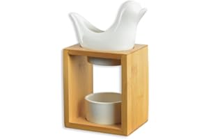 ZEN ARÔME Palenie Birdy White Perfumy - Kromienny palnik woskowy - Dyfuzor olejków eterycznych i zapachów domowych - świecznik aromaterapia Drewniane i ceramiczne uchwyty na świece Wysokość: 13 cm - Zen'Aromat