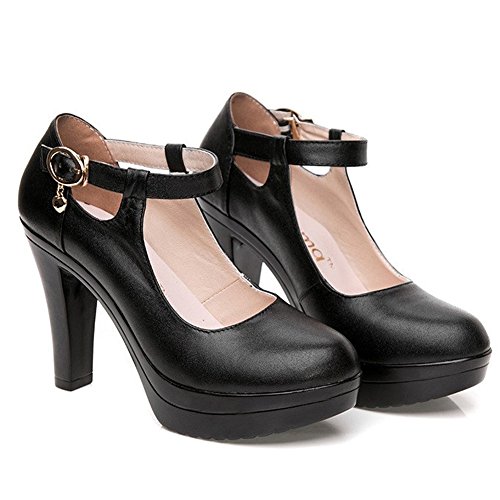 kalends Damen Echtleder Plus Größe Schnalle High Heels Arbeit Schuhe Pumpen - 4