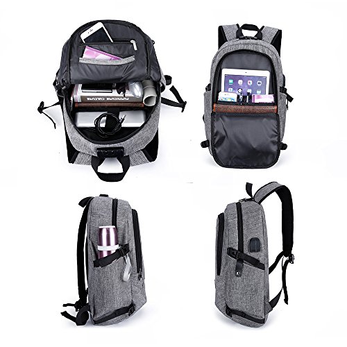 Business Laptop Rucksack 15 6 Zoll USB-Ladeanschluss Reisen Outdoor  Grau 1 