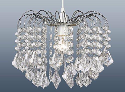 48 Acrylic Clear Crystal Cluster Polished Chrome Droplets Pendant Ceiling Light Shade
