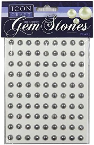Icon Craft Pearl Gem Stones 8mm, Self Adhesive - Silver, Pack of 90
