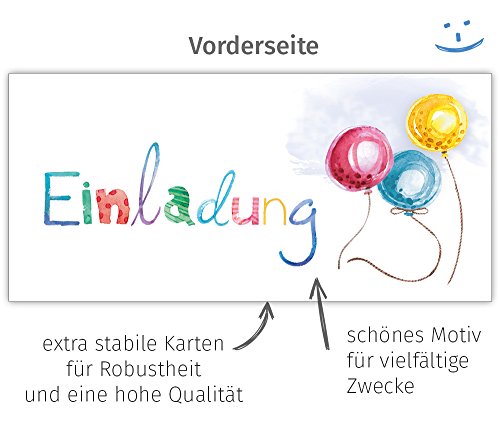 Set: 12 große Einladungskarten mit 12 Umschlägen zum Geburtstag, Kindergeburtstag oder sonstige Feier im freundlichen Ballon-Motiv - 4