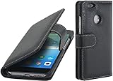 StilGut Talis Schutz-Hülle für Huawei nova mit Kreditkarten-Fächern aus echtem Leder. Seitlich aufklappbares Flip Case in Handarbeit gefertigt für das Original Huawei nova, Schwarz - 