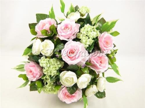 GT Decorations Wedding Flowers Rose Ranunculus Ficus Bouquet (Pink) from