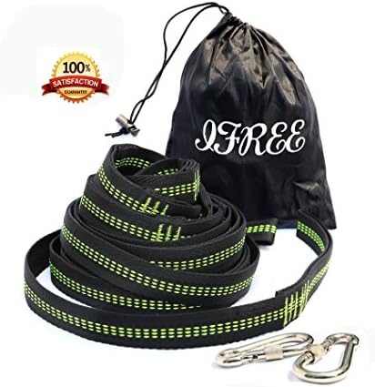 IFREE Hammock Tree Straps, Camping Hammock Hanging Tree Straps Adjustable 100% Polyester No Stretch 2 Straps 9.84 ft with 32 Loops+ 2 Safer Lock Snap Carabiner Hooks Heavy Duty Holds Up 880Lbs