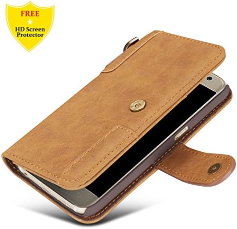 Galaxy S6 Edge Case + Free HD Screen Protector,idatog® High Quality PU Leather Wallet Flip Folio Book Case Cover with Kickstand Feature Card Slots and Magnetic Closure For Samsung Galaxy S6 Edge (Brown)
