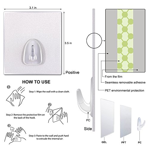 Transparente Super Heavy Duty Haken, Homecube 13,2lb / 6kg (Max) Nahtlose Saug-Haken, keine Kratzer Bad Haken, wasserdicht und Ölfeste Küche Wandtuch Haken (6 Pack) - 3