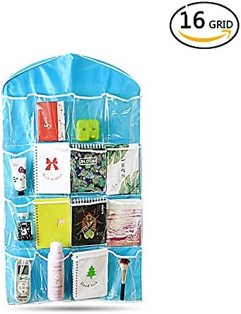 Over Door Storage 16 Pockets Wall Door Hanging Storage Wardrobe Organizer Rack Gadget Bedside Caddy Bag Pouch Organizer Over The Door Organizer Storage Hanging Wall Pocket Tidy Space Saver Pouch for Socks, Pants, Underwear, Small items (Sky Blue)