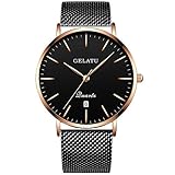 RTVDA 2017 Uhr Mann Stahl Gürtel Student Uhr Mode Trend Mode Quarzuhr wasserdicht Herrenuhr Armbanduhr, Rose Gold schwarz konfrontiert Stahlband