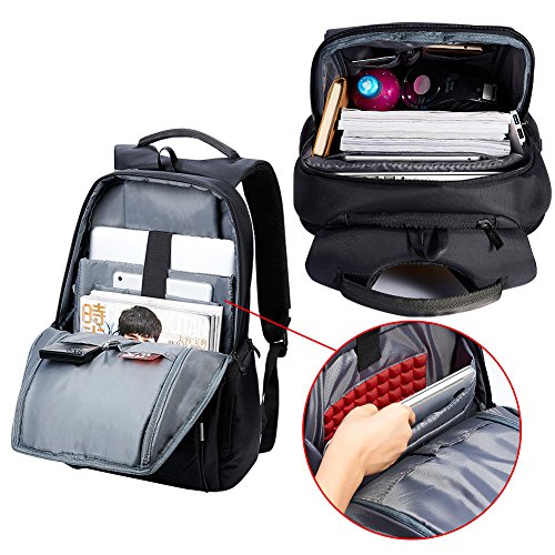 KALIDI 15 zoll Laptop Rucksack Anti Diebstahl mit Fächern für bis zu 15 Zoll Laptop/Notebook mit USB-Ladeanschluss für Arbeit Campus Studenten Reise Business (Schwarz) - 4
