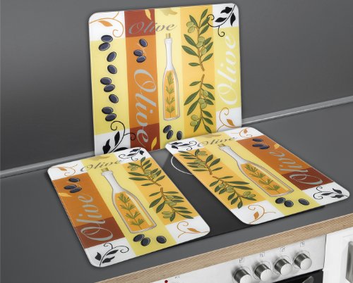 WENKO 2521446500 Herdabdeckplatte Universal Oliven – 2er Set, für alle Herdarten, Gehärtetes Glas, 30 x 1.8-4.5 x 52 cm, Mehrfarbig - 6