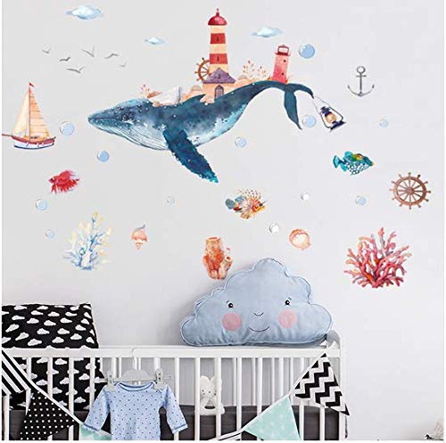 Preisvergleich Produktbild Newberli Unterwasserwelt Whale City Aquarell Baby Wandaufkleber Glas Fenster Bad Wandaufkleber Für Kinderzimmer Wohnkultur Wandbild 101 * 138 Cm