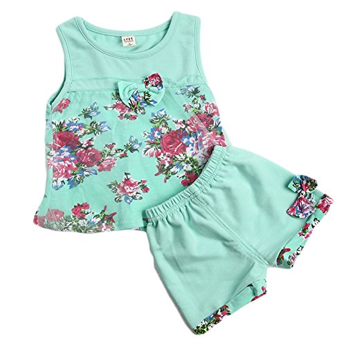 New Baby Girls Cotton Flower Lace Bow Sleeveless Top+Short Pants Clothing Set