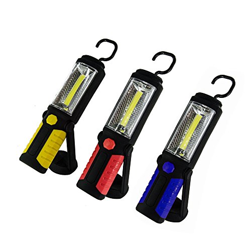 LED Arbeitsleuchte COB mit Haken und Magnetfuß, Lichtfarbe Kaltweiß, 2 in 1 Stablampe Werkstattlampe (Set: 1 x Gelb, 1 x Rot, 1 x Blau) Goldfull®