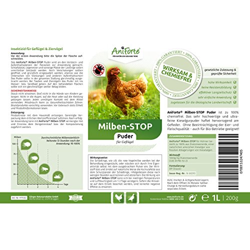 AniForte® Milben-Stop Puder 1 Liter in praktischer Stäube-Flasche – Naturprodukt für Hühner - 2