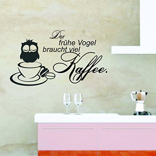greenluup® Wandtattoo Spruch der frühe Vogel braucht viel Kaffee Küche Esszimmer Schlafzimmer in Schwarz