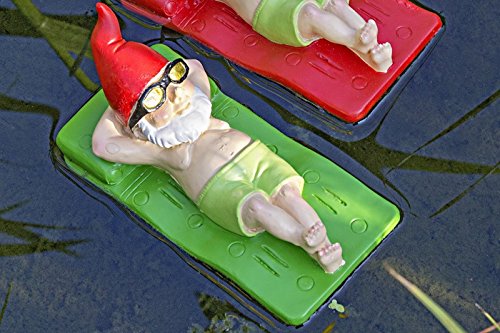 Figur Zwerg Luftmatratze Teich Kunstharz Teichfigur Gartenfigur Schwimmfigur Stückpreis - 2