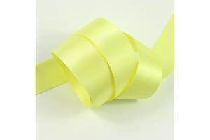 ASHPRINT (LONDON) LIMITED Double Sided Satin Ribbon, 27 Solid Colours, 10 Metre Reel, Fabric Ribbon for Gift Wrapping, Cake, Wedding Party Decoration, Hair Bow, Trimming, Sewing DIY Craft Projects (25mm Width, Pastel Yellow)