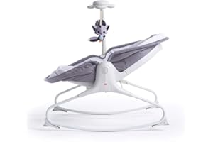 Tiny Love Rocker mecedora bebé, 0+ meses, hasta 9 kg, balancín con vibración relajantes y arco de juego musical, reclinable en 3 posiciones, para bebés 0-6 meses, color Gris