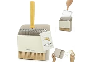 Vitisyao Cat Litter Scoop with Holder, Stainless Steel Kitten Poop Lifter- Portable Dustpan- Cleaning Brush, Fast Sifting Scooper for Kitty Litter Boxes (Grey)