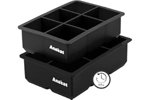 Anaeat Silikon-Eiswürfelformen 2er Pack 6-fach, wiederverwendbar und leicht zu lösen, große quadratische Eiswürfelschalen für Whiskey, Bourbon, Cocktails und Babynahrung - halten Getränke gekühlt