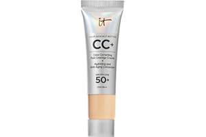 IT Cosmetics CC+ Crème, Fond de Teint Haute Couvrance SPF 50, Correcteur de Teint & Sérum Anti-Âge, Formulé avec Niacinamide & Acide Hyaluronique, Fini Naturel, Pour Tous Types de Peau