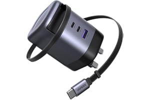 UGREEN 100W USB C Charger Nexode 2C1A with Built-in Retractable Cable(0.75m) GaN Fast Wall Charger Plug UK for MacBook Pro/Air, iPhone 17/Air/17 Pro/16/15, iPad, Galaxy S25/S24, etc