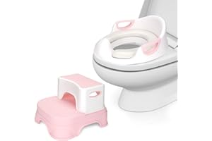DEANIC Reducteur Toilette Enfant Marche Pied Enfant, Rehausseur Toilette Enfant Marche Pied Amovible de 1 à 7 ans, Réducteur toilette enfant, 2xCoussin en PU, 1xBrosse, 1xCrochet (Rose)