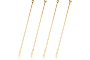 HUAKAILE 4Pcs Stainless Steel Stirrers Stir Cocktail Drink Swizzle Stick, 7.5'' Beverage Stirrers Metal with Small Rectangular Paddles, Reusable Stir Sticks for Coffee Bar Chocolate Milk (Gold)