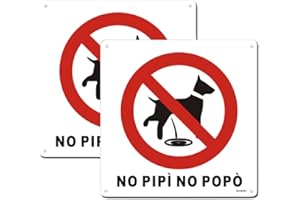 Andchi 2 pezzi Cartello per Cani No PIPÌ NO POPÒ, Targa in Metallo in Alluminio, Antiruggine Resistenza allo Sbiadimento, 30 x 30 cm
