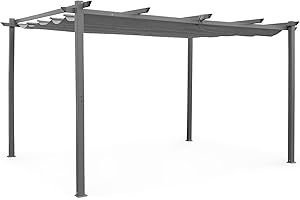 Alice's Garden - Aluminium Pergola - 3 x 4 m - Stoff Grau - Ideale Pergola für Ihre Terrasse, verschiebbarer Stoff, Aluminiumstruktur - Isla