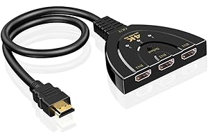 Eono HDMI Switch, 3 Entradas a 1 Salida HDMI Conmutador 3D 4K, HDMI Splitter Hub Compatible con HDTV, PC, PS4, Xbox, BLU-Ray, TV Box, DVR