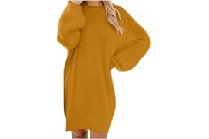 Générique Robe Pull Femme Hiver Elegant Robe Manche Longue Hiver Femme Grande Taille Robes Longues Femmes Sexy Chaude Dress Oversize Jupe Col Rond Couleur Unie Mode Dress Chandail