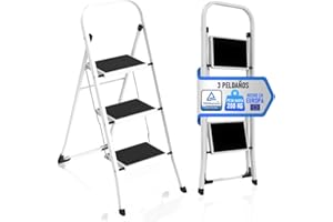 PAULAND CO Escalera Plegable 3 Peldaños con Estructura de Acero y Peldaño Antideslizante | Taburete Portátil de Tijera | Escaleras Plegables Domésticas - Step Ladder para Hogar, Oficina y Cocina (3 Peldañ)