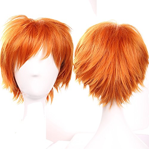 S-noilite UK Short Full Wig Unisex Cosplay Party Fancy Daily Dress Syntheic Adjustable Dark Orange