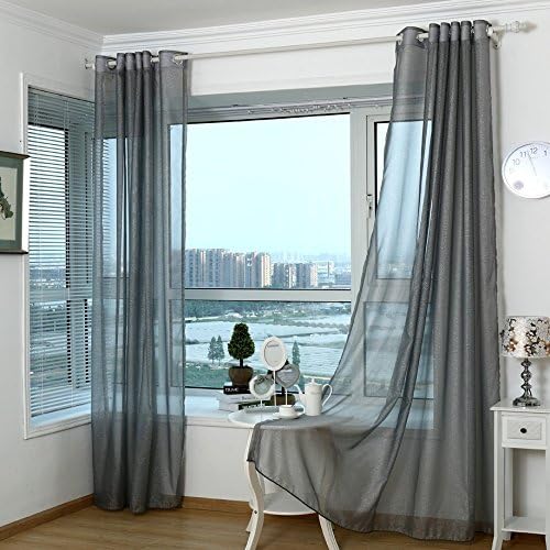 Grey Sheer Curtain Custom Window Door Drapery(Grommets top)
