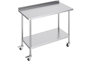 VEVOR Table de Travail en Acier Inoxydable 121,9x61x100,6 cm, Table de Préparation des Aliments avec roulettes, Hauteur Réglable, Meuble de Rangement des Aliments, pour Cuisine Restaurant Bar Maison