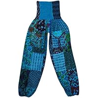 Women's Patchwork Harem Yoga Pant Blue Hippie Boho Yoga Casual Trouser