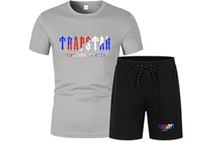 LIAOPUFUS Traje Deportivo Trapstar Logotipo Modelo de Malla Transpirable 2 PCS de Manga Corta Para Hombres Trapstar Shorts Verano Running Set Estampado